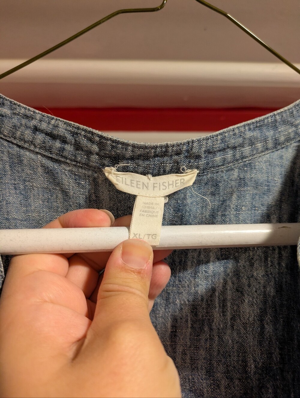 Eileen Fisher Blue Chambray Hemp Organic Cotton Popover Shirt XL - Picture 2 of 4